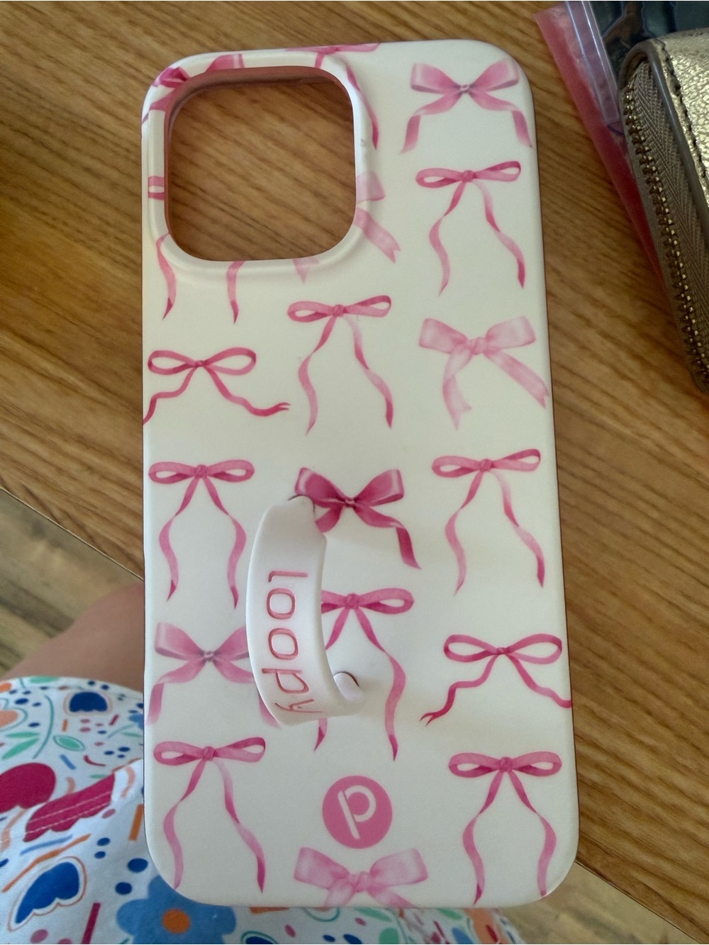 Loopy Case Pink Ribbon Pattern Phone Case with Pink Loopy Grip